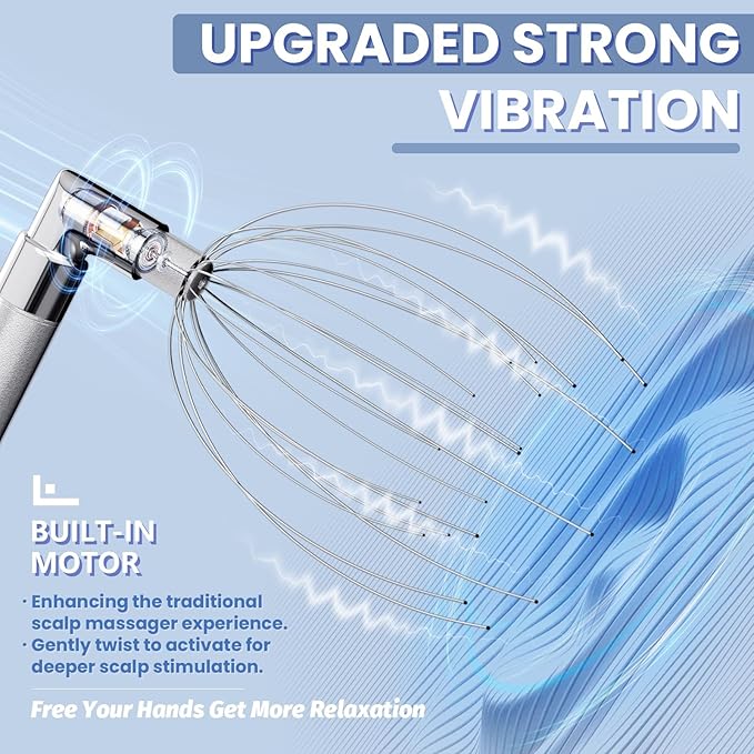 Head Massager Scalp, Vibrating Electric Scalp Massagers, Battery Powered Head Scratchers Massager Whisk Hair Massage Relax Tool with 20 Metal Fingers for Stress Relief, ldeal Gift for Women & Men Winyoung