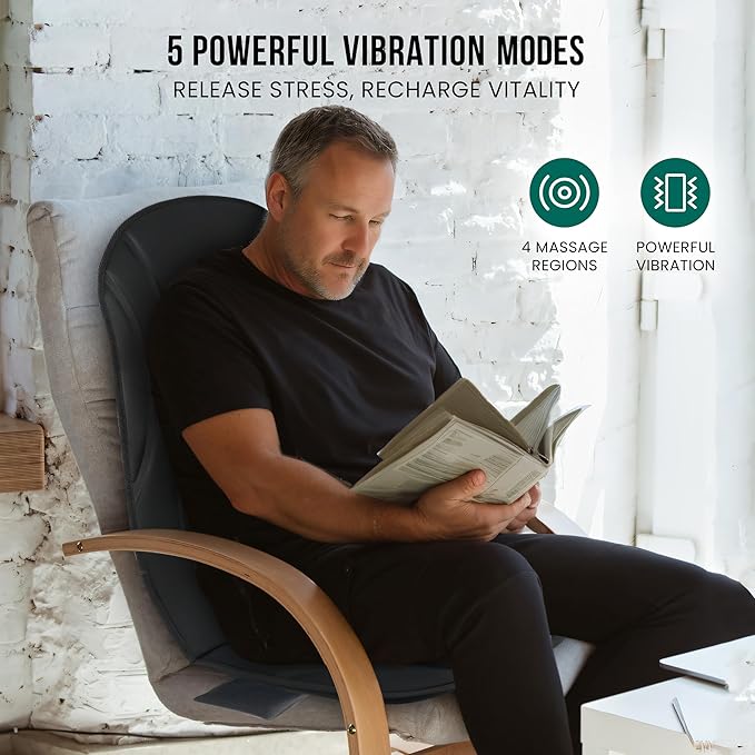 Snailax Vibration Back Massager with Heat, Seat Massager with 8 Vibrating Motors & 5 Modes, Chair Massager Cushion, Massage Pad for Chair, Office, Gifts for Lover - Bloomnest