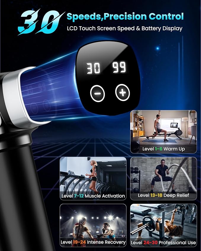 Deep Tissue Massage Gun, Portable Percussion Electric Muscle Massager for Pain Relief, Handheld Massagers with 30 Speeds & 6 Attachments for Back and Neck, Gifts for Men Women - Bloomnest