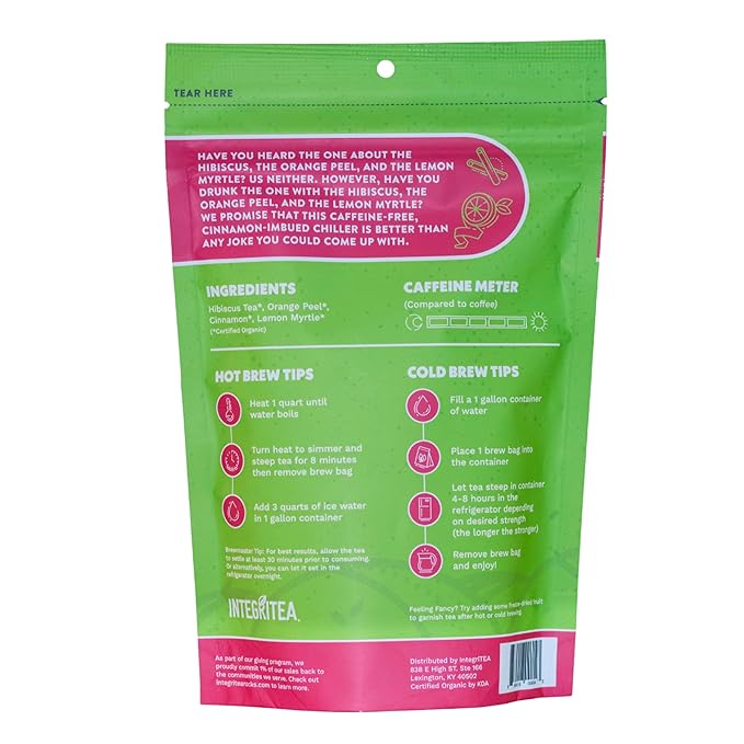 IntegriTEA Organic Hibiscus Tea Bags for Hibiscus Iced Tea - 6-Bag Unsweetened Iced Tea Pack for 6 Gallons of Tea - Hot or Cold Brew Iced Tea Bags - Bloomnest