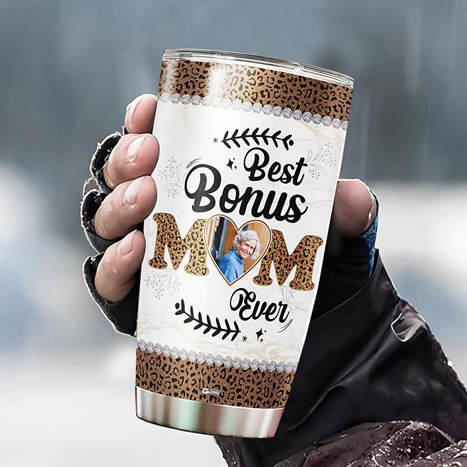 WAZONE Personalized Best Bonus Mom Ever Gifts Tumbler Cups From Daughters For Mommy Mothers Customized Photo With Lid 20 30 Oz Presents Idea Birthday Christmas Mothers Day Anniversary - Bloomnest