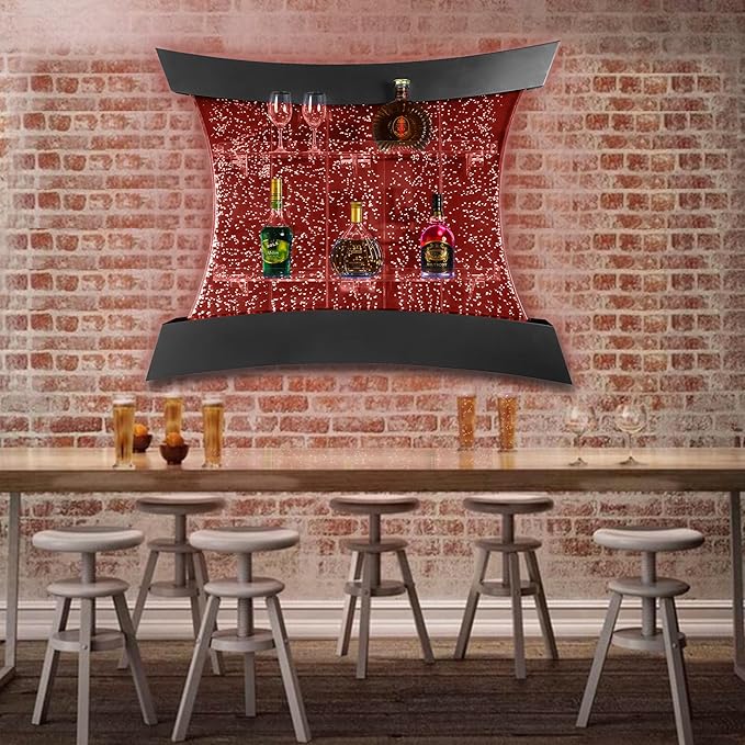 PONDO Multifunctional LED Changing Water Bubble Wall Mounted Wine Cabinet with 7-Color Display Shelf - Perfect for Living Room, Home, Bar, Buffet, Party, Sensory Items & New Year Decor - Bloomnest