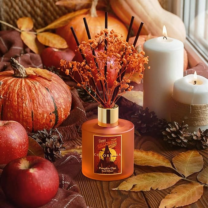 COCORRÍNA Reed Diffuser - Pumpkin Chai 6.7 fl oz Scented Diffuser with 8 Sticks Home Fragrance Bathroom Shelf Decor (Halloween Collection) - Bloomnest