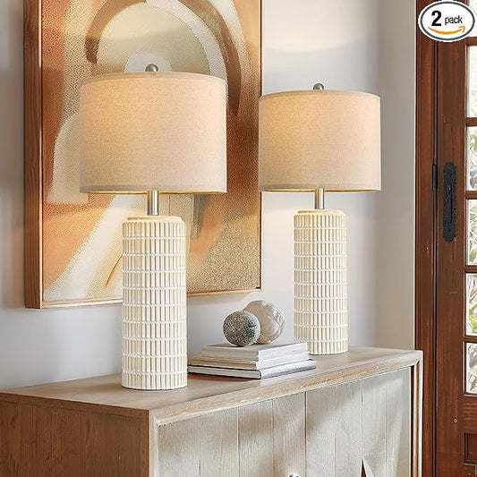 PoKat 27.5'' Tall Table Lamps for Living Room Set of 2, Ceramic Bedroom Lamps for Night Stands, Modern Bedside Lamps for Bedroom Living Room, Nightstand Lamps for End Table, Hallway, Gold and White - Bloomnest