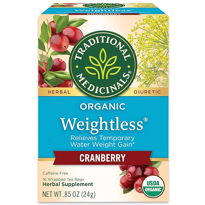 Traditional Medicinals Tea, Organic Weightless with Cranberry - Relieves Temporary Water Weight Gain - Kosher, Non-GMO, Caffeine-Free - 16 Tea Bags - Bloomnest