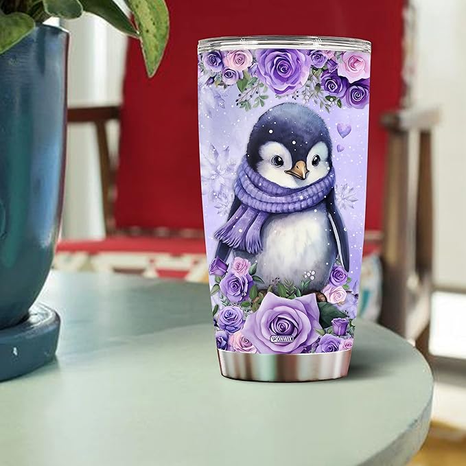 Personalized Penguin Tumbler Customized Name Penguins Water Bottles Gifts For Women Valentine Birthday Christmas Custom Glasses Mug Lover Gift 20oz Insulated Stainless Steel Coffee Cup With Lid - Bloomnest