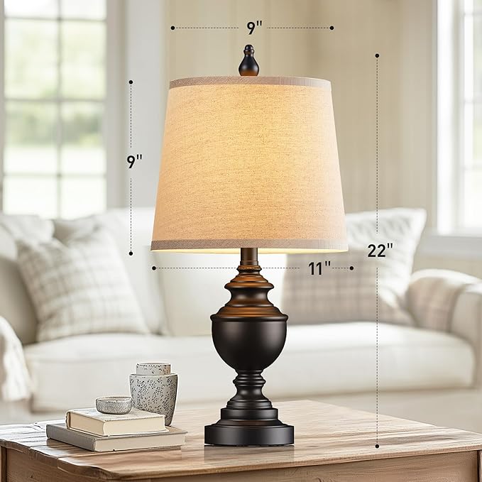 PARTPHONER Retro Table Lamps Set of 2, Bedside Lamp for Bedroom Rustic Farmhouse Table Lamps for Living Room, Vintage Nightstand Lamps with White Shades, Matte Black - Bloomnest