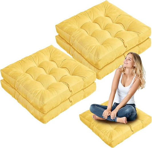 Jerify Floor Pillow Cushions 22 x 22 Inch Round Square Large Meditation Floor Pillow for Classroom Adult Meditation Picnic Party Cushion for Seating Gift Christmas(Square,Yellow,4 Pcs) - Bloomnest