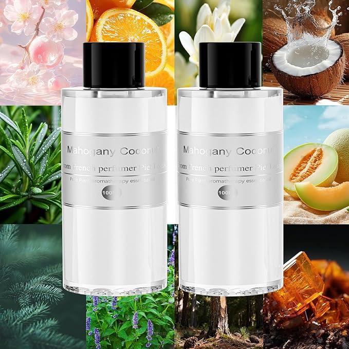 Amor Lyris 2 Packs Essential Oil Refill for Smart Car Air Freshener, 3.5OZ Car Diffuser Refill, Aromatherapy Perfume Refill (4-8 Months Use), Natural Plant Extracts, Mahogany Coconut - Bloomnest