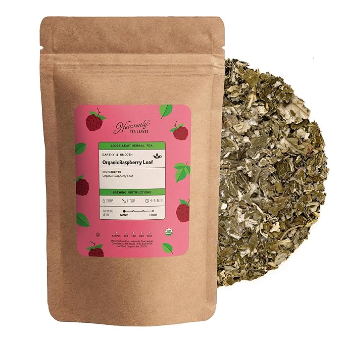 Heavenly Tea Leaves Organic Raspberry Leaf, Loose Leaf Herbal Tea, 4 oz. (Approx. 50 Cups of Tea) - Women Owned, Women's Health Herb - Bloomnest