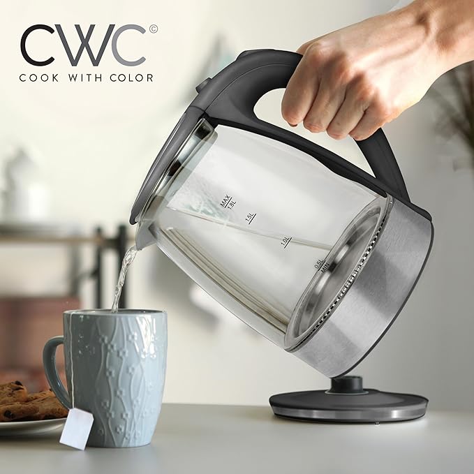 COOK WITH COLOR Electric Tea Kettle, 1.8L Cordless Hot Water Boiler, 1200W Rapid Boil, Auto Shutoff & Boil Dry Protection, BPA-Free, Sleek Countertop Design, Black - Bloomnest