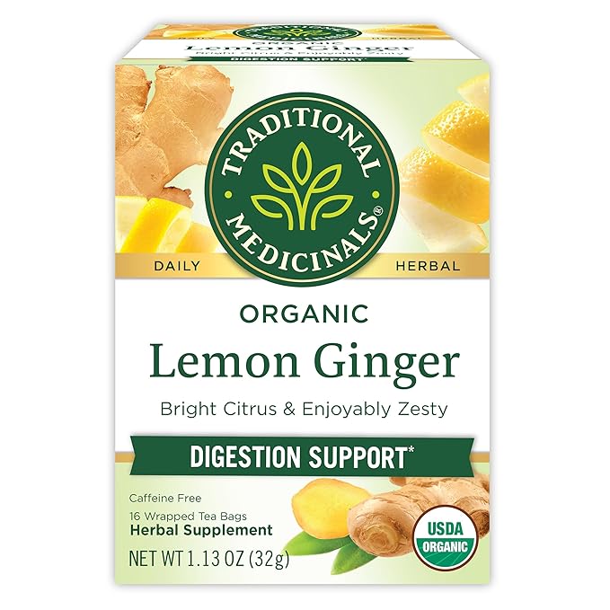 Traditional Medicinals Organic Lemon Ginger Tea, 1.13 Oz, 16 Count - Bloomnest