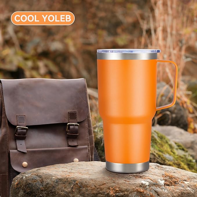 30 oz Tumbler with Handle and Lid, Stainless Steel Tumblers Bulk Double Wall Vacuum Insulated Travel Mug Leak Proof Cup Keep Drinks Cold and Hot Orange, 8 Pack - Bloomnest