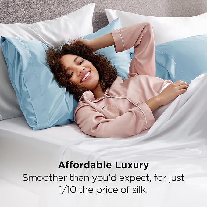 Bedsure Satin Pillowcases, Similar to Silk Pillow Cases Queen Size Set of 2, Pillow Case for Sleeping Women with Envelope Closure, Gifts for Women Men, Aqua, 20x30 Inches, 2pcs - Bloomnest