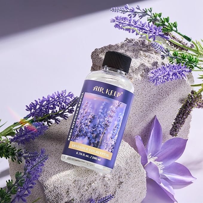 Airkeep Reed Diffuser Oil Refill with Diffuser Sticks, 6.76 Fl Oz(200ml) Lavender Eucalyptus Cotton Scented Oils, Aroma Therapy, Home Fragrance & Air Freshener, Office Décor, Decoration - Bloomnest