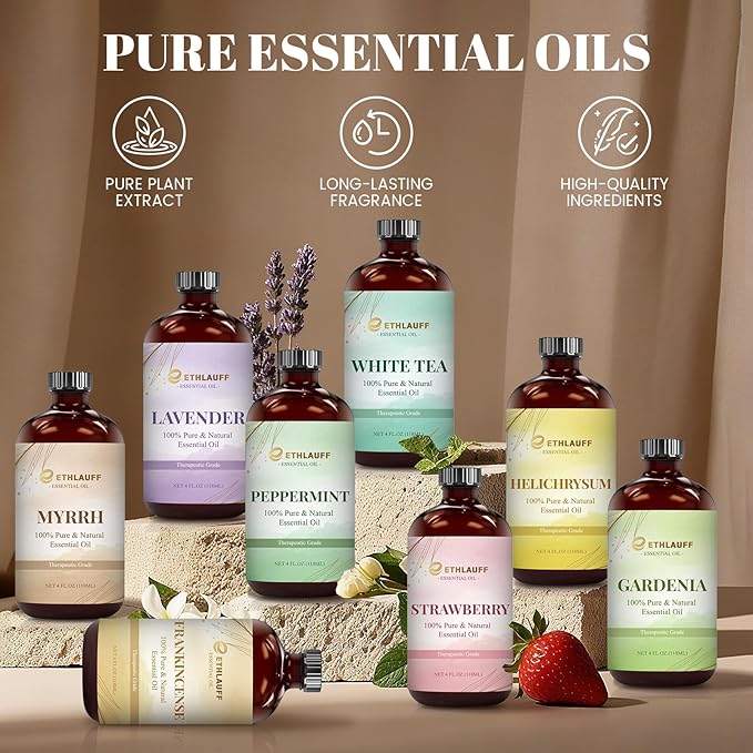 Helichrysum Essential Oil (4 fl.oz Bottle + 0.34 fl.oz Roll-On) — Helichrysum Oils for Aromatherapy, Diffusers, Humidifiers, Home fragrances, DIY Skincare, Candle, Soap Making, Relaxation, Yoga Ethlauff