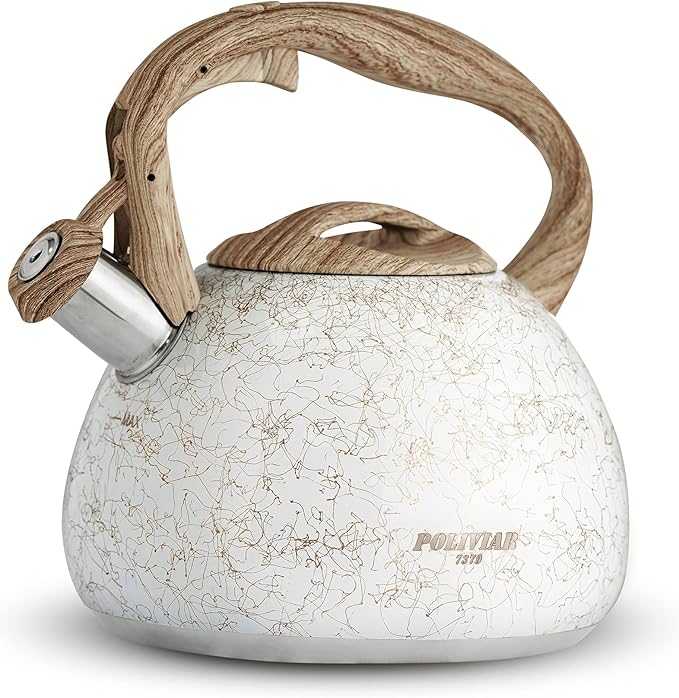 POLIVIAR Tea Kettle, Iron Grey Tea Pot Stovetop, 2.7 Quart Loud Whistling Coffee and Teapot, Food Grade Stainless Steel for Anti-Hot Handle and No-Rust, Suitable for All Heat Sources (JX2020-YB30) - Bloomnest