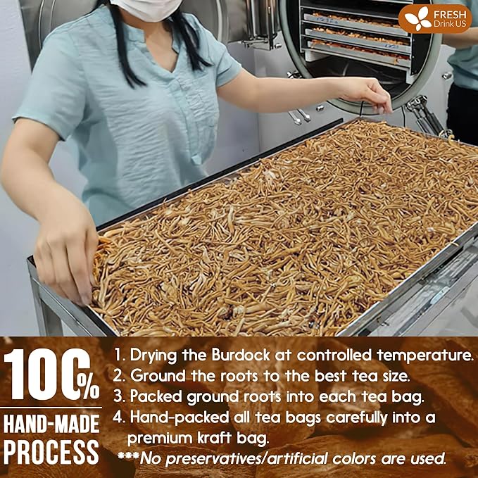 FreshDrinkUS Premium Burdock Root Tea Bags, 100% Natural & Pure. Burdock Herbal Tea, Made with Natural Material Tea Bags. No Sugar, No Caffeine, No Gluten, Vegan - Bloomnest