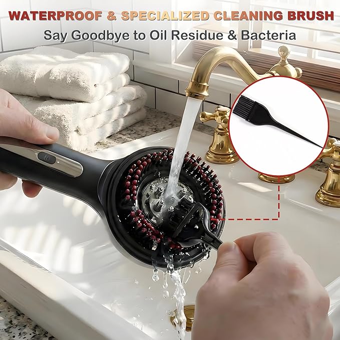 Electric Scalp Massager with Oil Applicator, 3-in-1 Head Massager Brush for Hair Care, Red Light Therapy, IPX7 Waterproof, Scalp Care Device for Home & Travel, Black Bloomnest