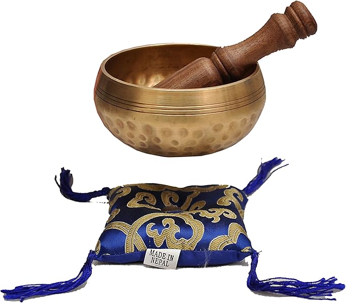 Nepalese Hand Hammered Tibetan Meditation Yoga Singing Bowl Set - with Traditional Design Fridge Magnet Dharma+Store
