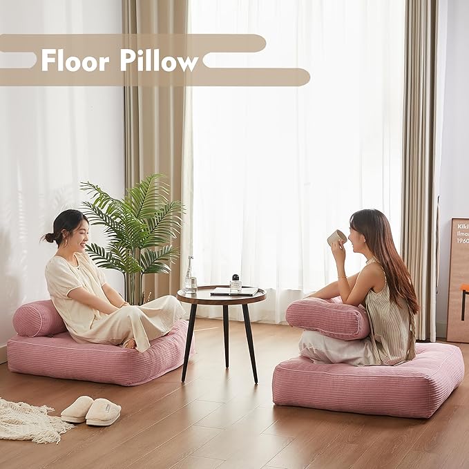 35.4x33.5 Inch Floor Pillow, Large Round Floor Cushion with Removable Washable Cover - Ultra Soft Plush Filling for Adults, Kids, Lounge, Bedroom, Reading Nook, Meditation, Corduroy, Pink