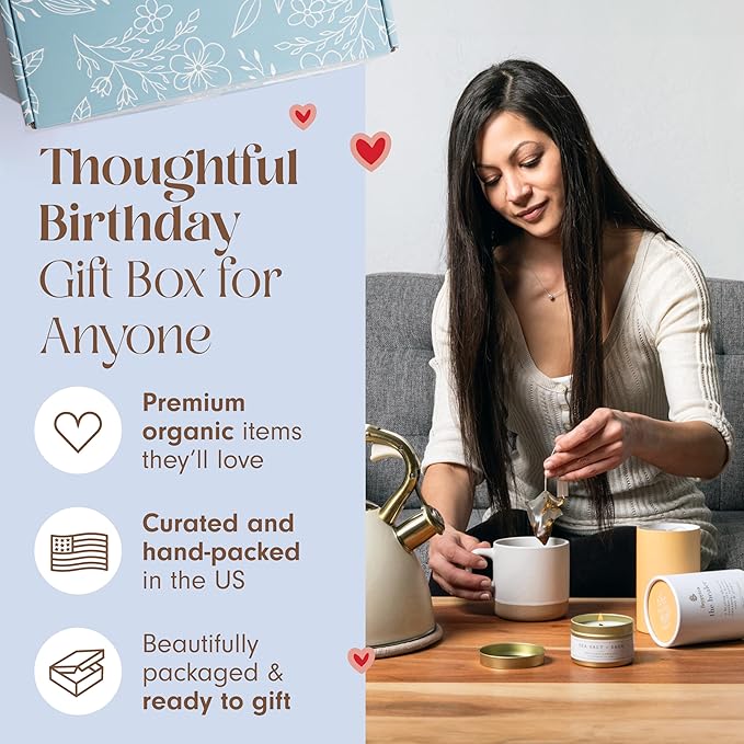 Unboxme Deluxe Birthday Care Package - Fluffy Socks, Mug, Lemon & Ginger Tea Set, Scented Candle & Greeting Card - Birthday Gift Box - Bloomnest