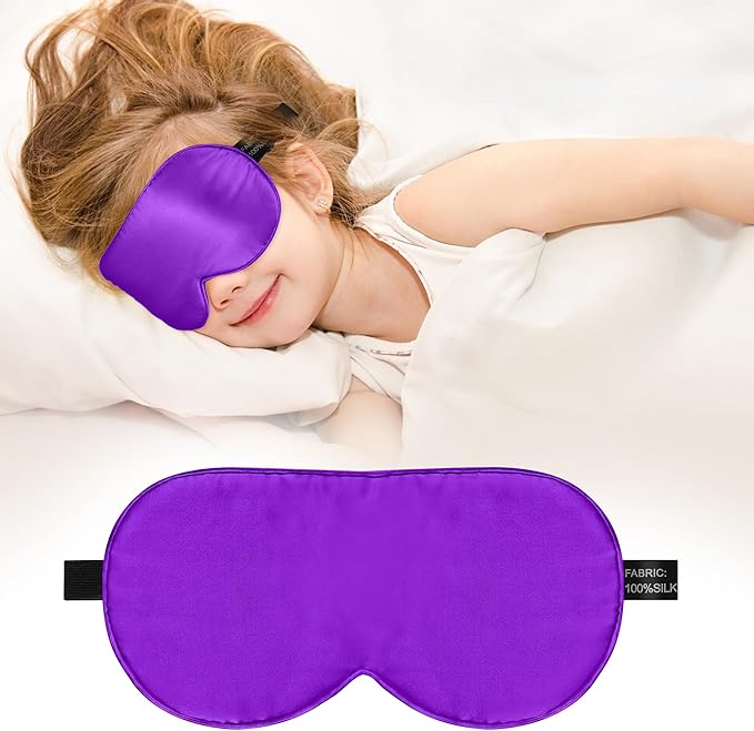 Kids Sleep Mask Eye Cover, 100% Real Natural Pure Silk Eye Mask with Adjustable Strap, Blindfold Kids Eye Mask for Sleeping, Eye Shade for Boys Girls and Adult, Pressure-Free Comfort (Violet) - Bloomnest