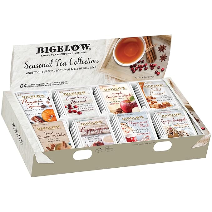 Bigelow Tea Seasonal Tea Collection, Caffeine Tea Variety Pack Gift Sampler, Holiday Tea Gift Set, 64 Count Box (Pack of 1), 64 Tea Bags Total - Bloomnest