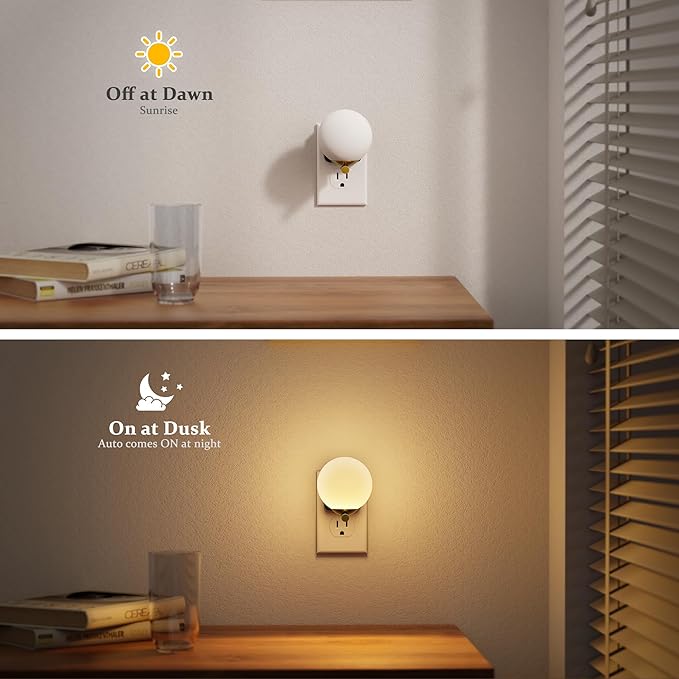 JandCase LED Night Light, 3000K Warm Night Lights Plug into Wall [2 Pack], 0-100LM Dimmable Night Lights with Dusk to Dawn Light Sensor, 180° Rotatable Plug in Nightlights for Bathroom Bedroom - Bloomnest