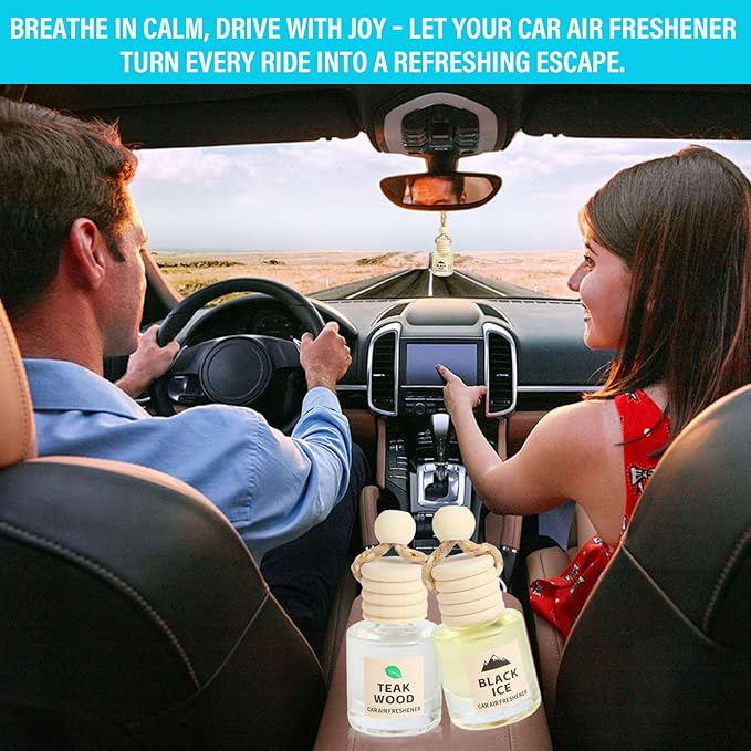 Car Air Freshener Oil Diffuser - Hanging Long Lasting Scent for Car & Home, Essential Oil Freshener with Adjustable Fragrance (Teak Wood+Black Ice) - Bloomnest