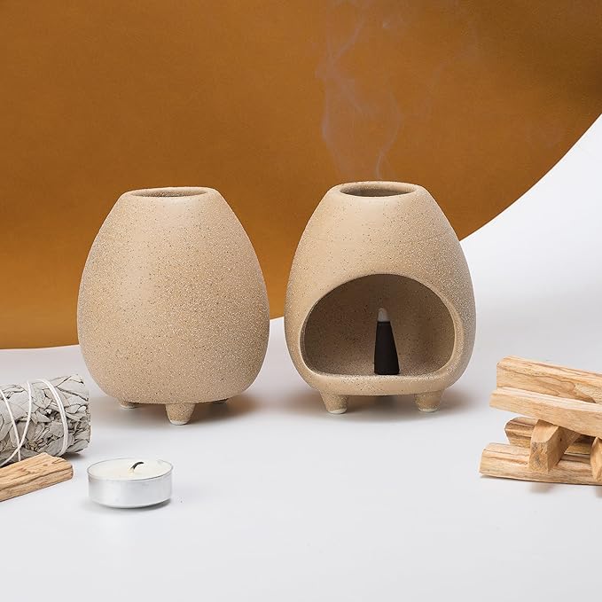 Palo Santo Holder Burner, Handcrafted Ceramic Incense Holder Burner and Ash Catcher for Palo Santo Sticks or sage Bundles, Smudge Bowl, Meditation Home Decor(Beige) - Bloomnest