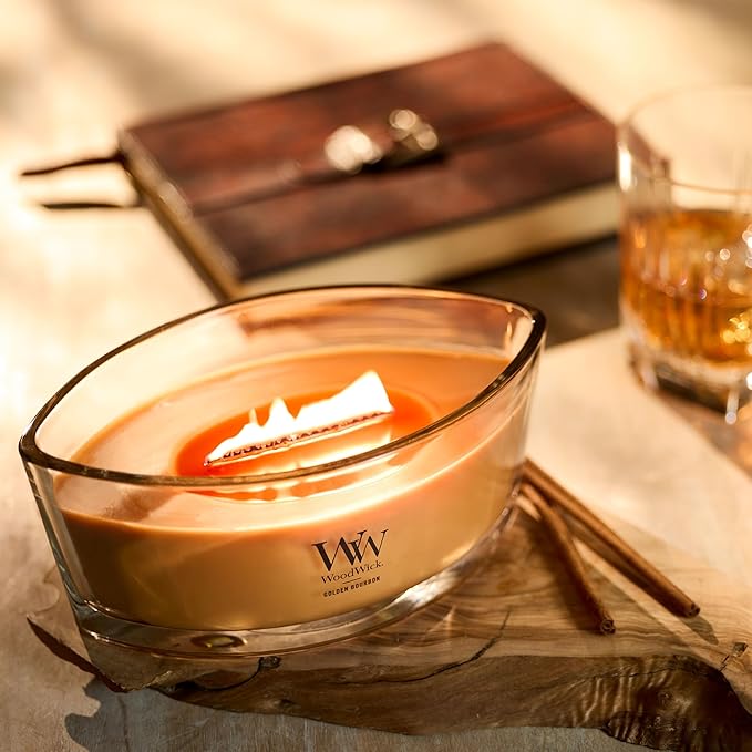 WoodWick Golden Bourbon Holiday Candle Gifts for Women and Men, 16 oz Ellipse Candle with Crackling Wick - Bloomnest