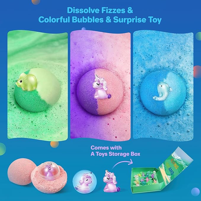 Bath Bombs for Kids with Toys Inside - 24 Pack Kids Bath Bombs with Glow in The Dark Surprise Toys Inside, Natural Organic Bubble Bath Fizzy, Christmas Gifts for Kid Girls Boys, Stocking Stuffers - Bloomnest