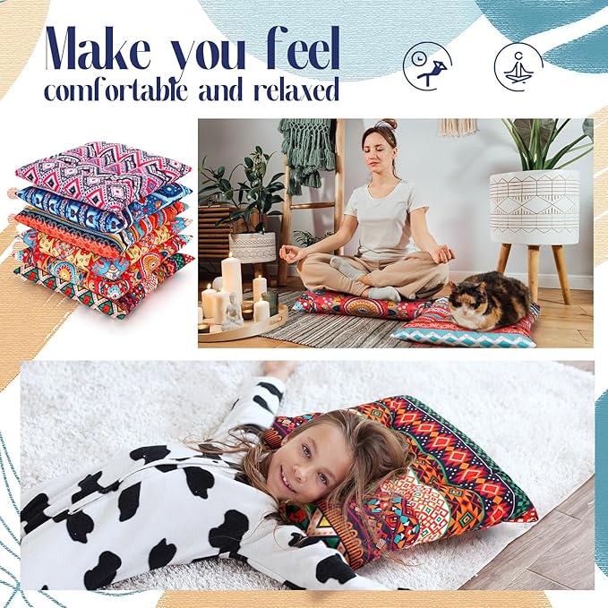 Menkxi 6 Pcs Bohemian Floor Pillows Seating 15 Inch Boho Floor Cushions Sitting Pillows Square Yoga Mandala Meditation Pouf for Living Room Balcony Office Tatami(Classic) - Bloomnest