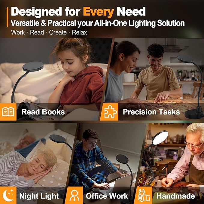 15W LED Desk Lamp with USB Charging Ports – Dimmable Table Lamp with 3 Color Temps, 5 Brightness, 4 Timers, Flexible Gooseneck Light with Base, Eye-Caring Reading Light for Home Office, Bedroom, Study - Bloomnest
