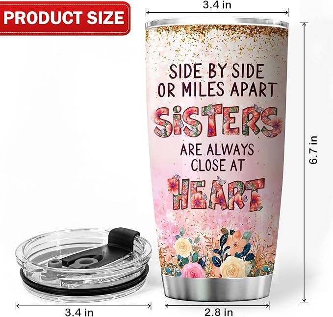 Always My Sister Forever My Friend Stainless Steel Tumbler 20 Oz Birthday Gifts For Sister Who Lives Far Away Flower Floral Coffee Cup With Lid Sisterhood Gift Ideas - Bloomnest
