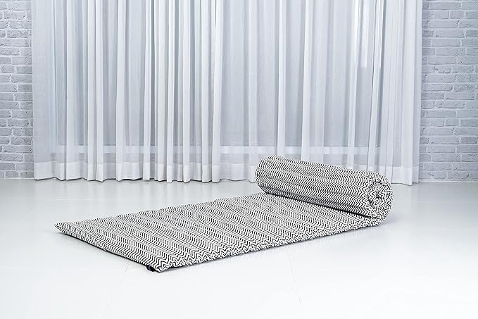 Leewadee - Foldable Floor Mattress - Japanese Roll Up Futon -Trifold Tatami Mat- Guest Floor Bed - Camping Mattress - Thai Massage Mat, Kapok Filled, 75 x 28 inches, Black White - Bloomnest