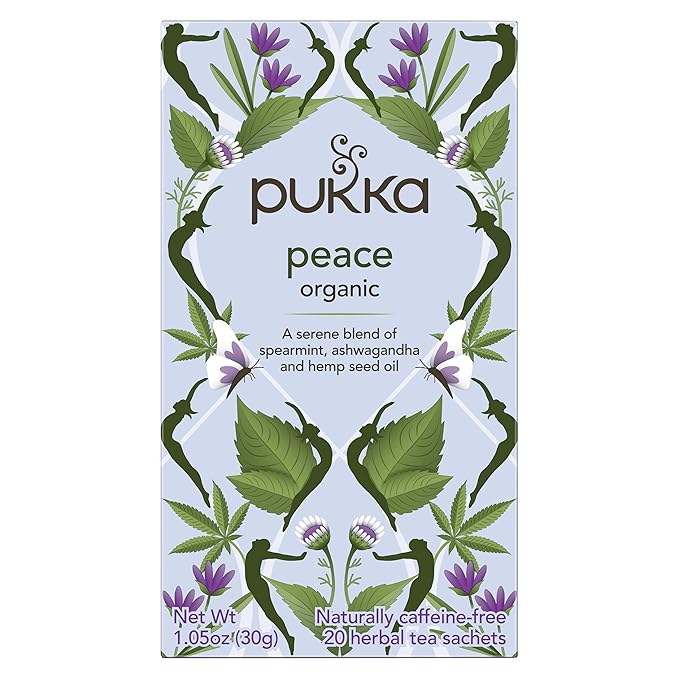 Pukka Organic Tea Bags, Spearmint, Ashwagandha, and Hemp Seed Oil, Peace Herbal Tea, 20 Count (Pack of 3) - Bloomnest
