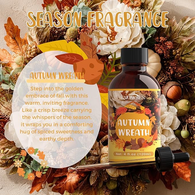 Autumn Wreath Fragrance Oil, Huge 4 Fl Oz, Premium Grade Essential Oil for Diffuser and Aromatherapy, Fall Scent for Soap Making, DIY Candle, Spray, Long Lasting Seasonal Scents - Bloomnest