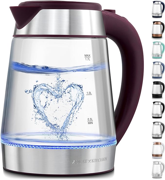 Zulay Kitchen Fast Boiling Electric Water Kettle - 1.7L, 1500W, Auto Shut-Off for Overboil & Boil Dry Protection, Cool-Touch Handle, 360° Base - Rapid Teapot Boiler For Coffee & Tea - Purple - Bloomnest