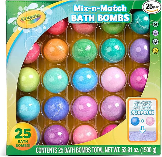 Crayola Color-Twist Bath Bombs 25 Deluxe Pack, Color Changing Bath Bombs in Classic Crayola Colors with Surprise Colored Inside, Color Your Bath Non-Toxic Bathbomb Fizzies for Boys & Girls - Bloomnest