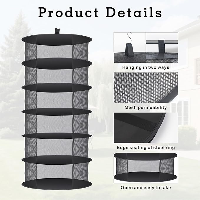 Herb Drying Rack Hanging Collapsible Drying Net for Garden Hydroponic Plant, Flowers, Herbs,Dry Mesh Folding Dryer(6 Layer) - Bloomnest