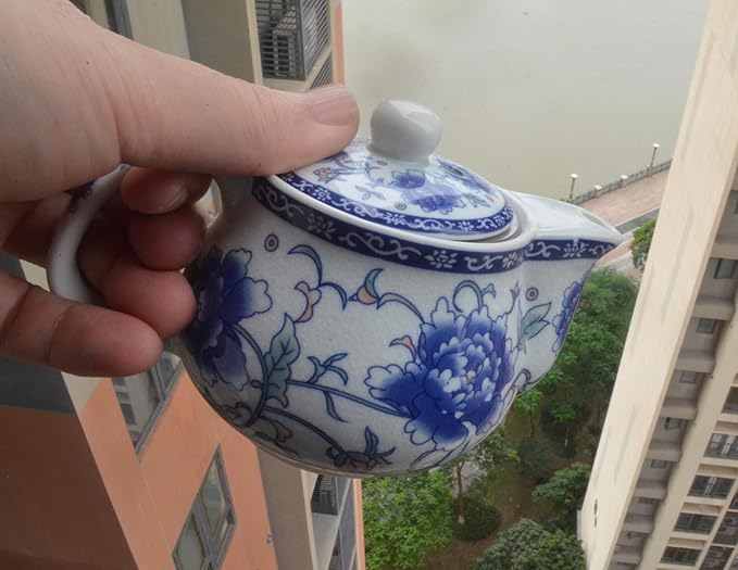 Small Porcelain Teapot, 9oz Tea Pot with Stainless Steel Infuser Classical Chinese Penoy Flower (Blue-and-white Penoy)