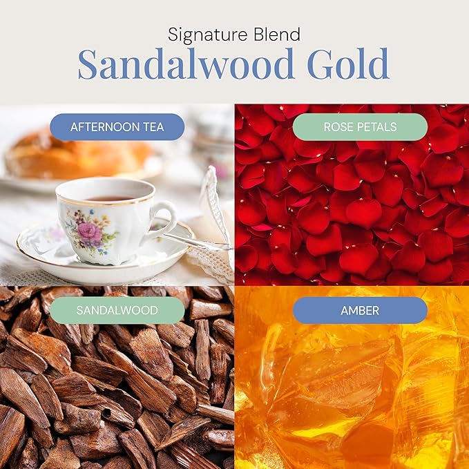 Sandalwood Gold Aroma Oil, Essential Oils Blend for Diffusers & Scent Machines, Sweet Afternoon Tea & Rose, Aromatherapy, Cold Air Diffuser Compatible, 300 mL - Bloomnest