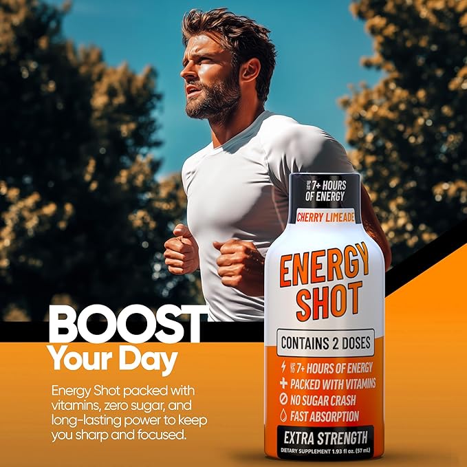 Cherry Limeade Extra Strength Energy Shot 10 pk – 260mg Natural Caffeine B12 B6 – Energy & Focus Support – 2 Servings Sugar Free Zero Calorie Green Tea B-Vitamins Electrolytes Vegan – 1.93 fl oz - Bloomnest