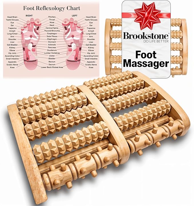 Brookstone Wooden Foot Roller Massager - Deep Tissue Reflexology & Trigger Point Therapy for Plantar Fasciitis, Arch & Heel Pain Relief - Portable Manual Massager, Ideal Gift for Home or Travel - Bloomnest