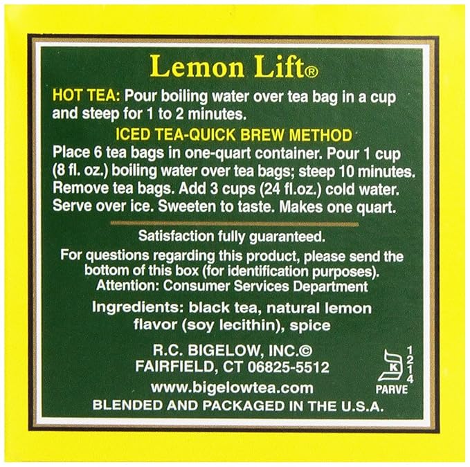 Bigelow Tea Lemon Lift Tea, 6 Count - Bloomnest