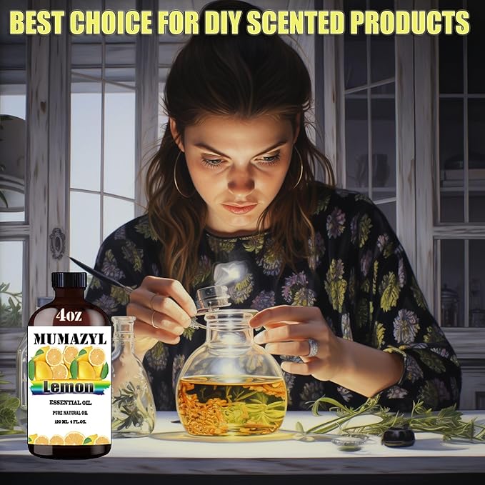 Lemon Essential Oil, Lemon Oil 4 Fl Oz 120ML for Diffuser Humidifier Yoga Cleaning DIY Candle Soap Making MUMAZYL Essential Oils MUMAZYLESSENTIALOIL