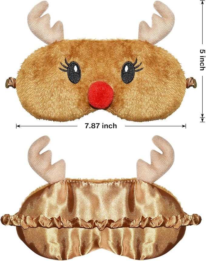Christmas Reindeer Sleeping Mask Eye Mask Cute Animal Rudolph Sleep Mask Soft Plush Blindfold Funny Eye Cover Eyeshade for Kids Adults Girls Boys Women Men (Reindeer, Brown) - Bloomnest