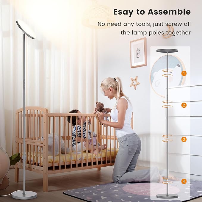 Floor Lamp,Bright 36W 3500LM Standing Lamp with Remote, 2700K Soft White to 6500K Cool White Adjustable,Touch Control Dimmable Torchiere Tall Light for Living Room,Bedroom,Office,Sofa(Gray) - Bloomnest